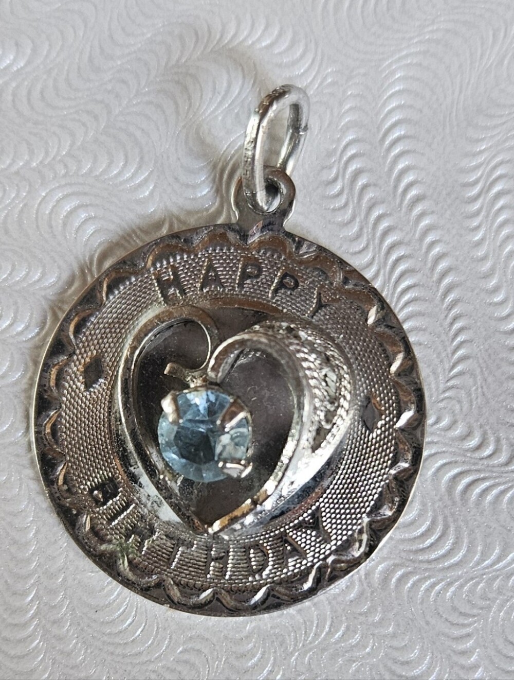 Sterling Silver 'Happy Birthday' Heart Pendant with Blue Stone
